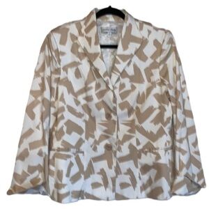 Andre Oliver Blazer Notched Collar Single Button Tan and Cream Print Ladies 14